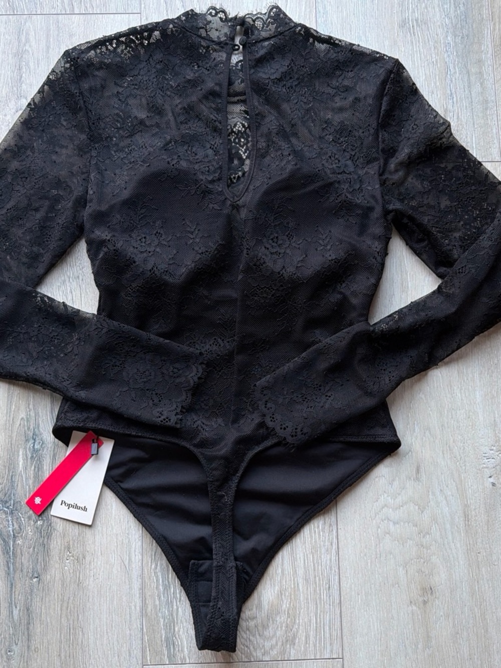 Black Lace Long-Sleeve Bodysuit - Picture 2 of 3